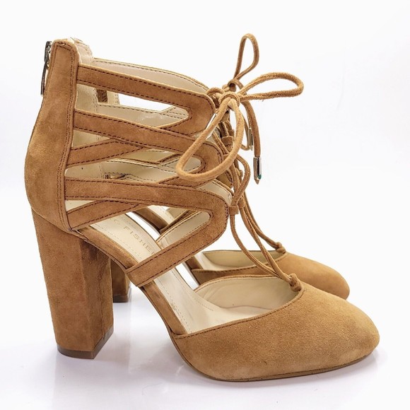 Marc Fisher Shellie Lace Up D'Orsay High Heel Pump Tan Brown Suede Leather Sz 6 - Picture 3 of 12